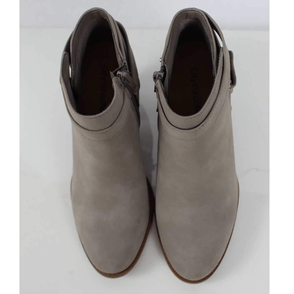 Light Grey Faux Nubuck Leather Stacked Heel Boot - Picture 5 of 7